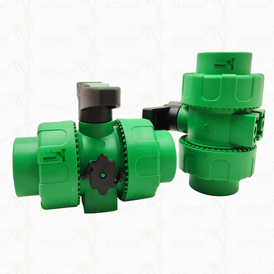 Lock Ball PPR Double Union Ball Valve Met Plastic Ball S2.5 20-63MM Customized LOGO