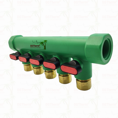 PPR-verdelers met kogelkraan Warm Water Rood 5-weg verdelers Aangepast logo en kleur 25mm