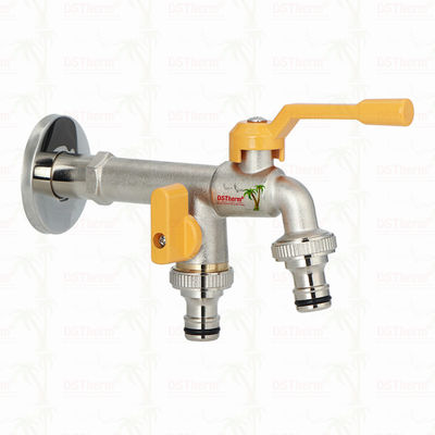 Lange tuit zwaar uitgevoerde messing dubbele uitloop kraan verlengde behuizing kranen messing kraan 1/2"*3/4"*3/4"