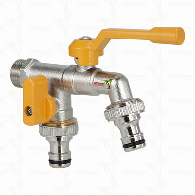 Messing Economische Dubbele Uitlaat Bibcocks Messing Kraan Vernikkeld Messing Tap 1/2"*3/4"*3/4"