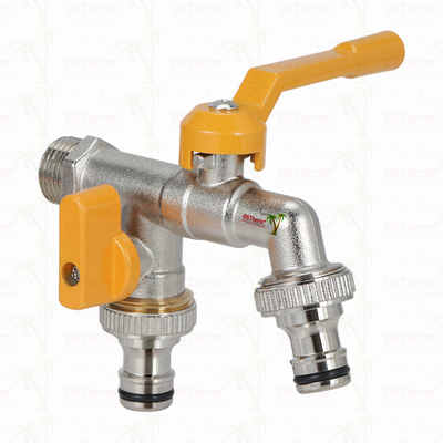 Messing Economische Dubbele Uitlaat Bibcocks Messing Kraan Vernikkeld Messing Tap 1/2"*3/4"*3/4"