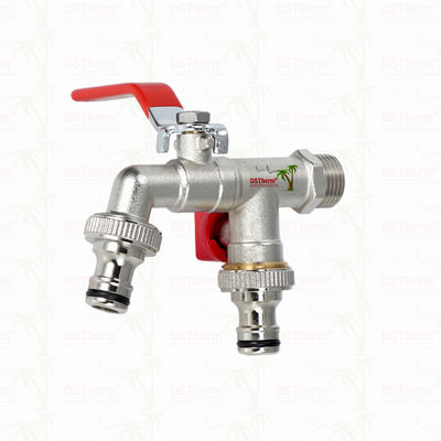 Messing Economisch Dubbele Uitlaat Bibcocks Nickel beklede kraan met rode handgreep 1/2"*3/4"*3/4"