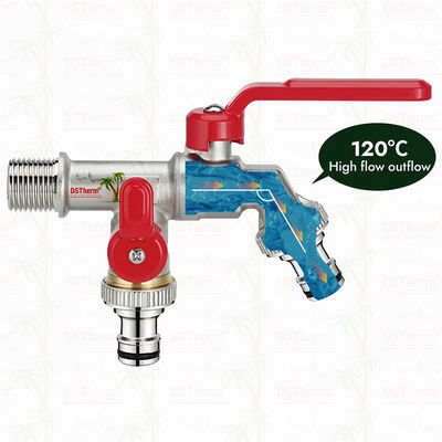 Uniek ontwerp Innovatieve vorm Dubbele uitlaat kraan met rode aluminium handgreep 1/2"*3/4"*3/4"