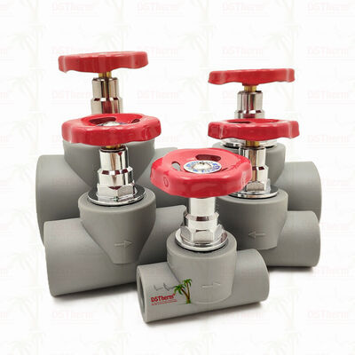 Grijze, gechromeerde PPR-stopklep met koperen cartridge, globale klep 20-110 mm