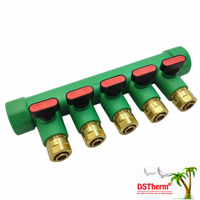 PPR-verdelers met kogelkraan Warm Water Rood 5-weg verdelers Aangepast logo en kleur 25mm